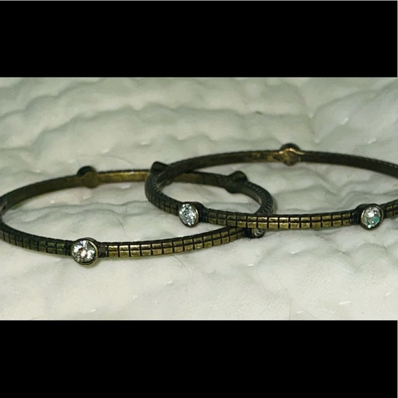 Vintage RJ Graziano brass bangle bracelets with Crystals 7 1/2 to 8" - Picture 2 of 5